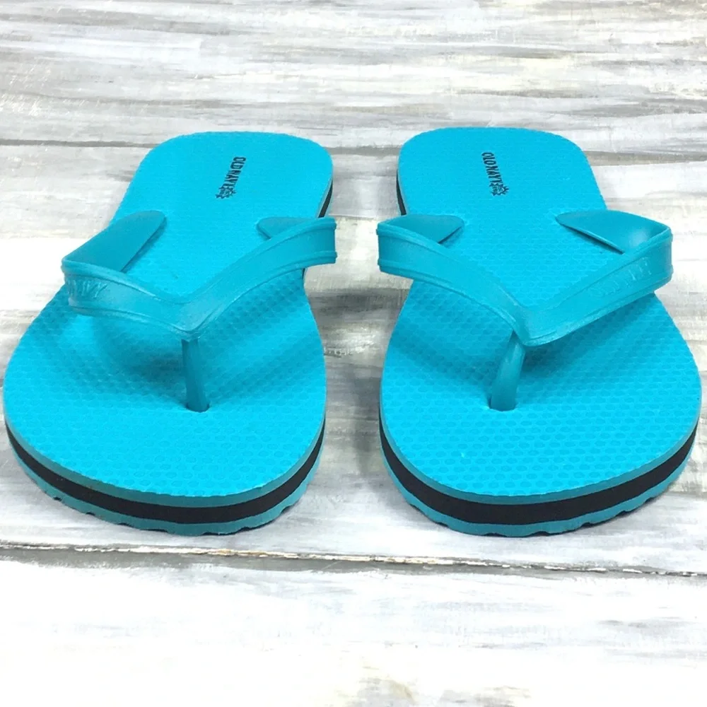 MWOT Old Navy Flip Flops Textured Vinyl Thong Sandals Aqua Teal Blue Black 3/4 Y